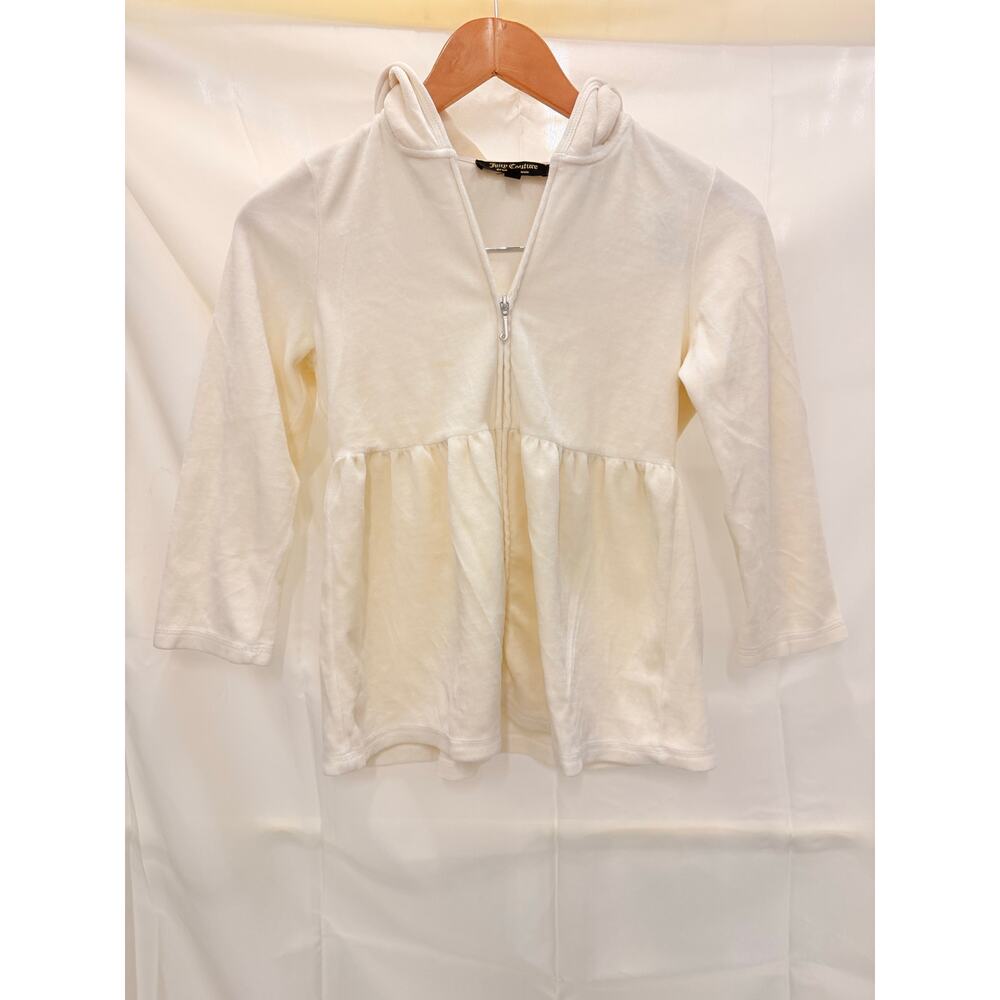 Vintage Juicy Couture White Babydoll‎ Hooded J Zipper Cardigan Small